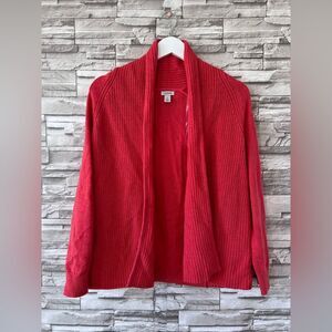 LL Bean Womens Scarlet Red Open Front Wide Shawl Ribbed Cotton Cardigan S PETITE